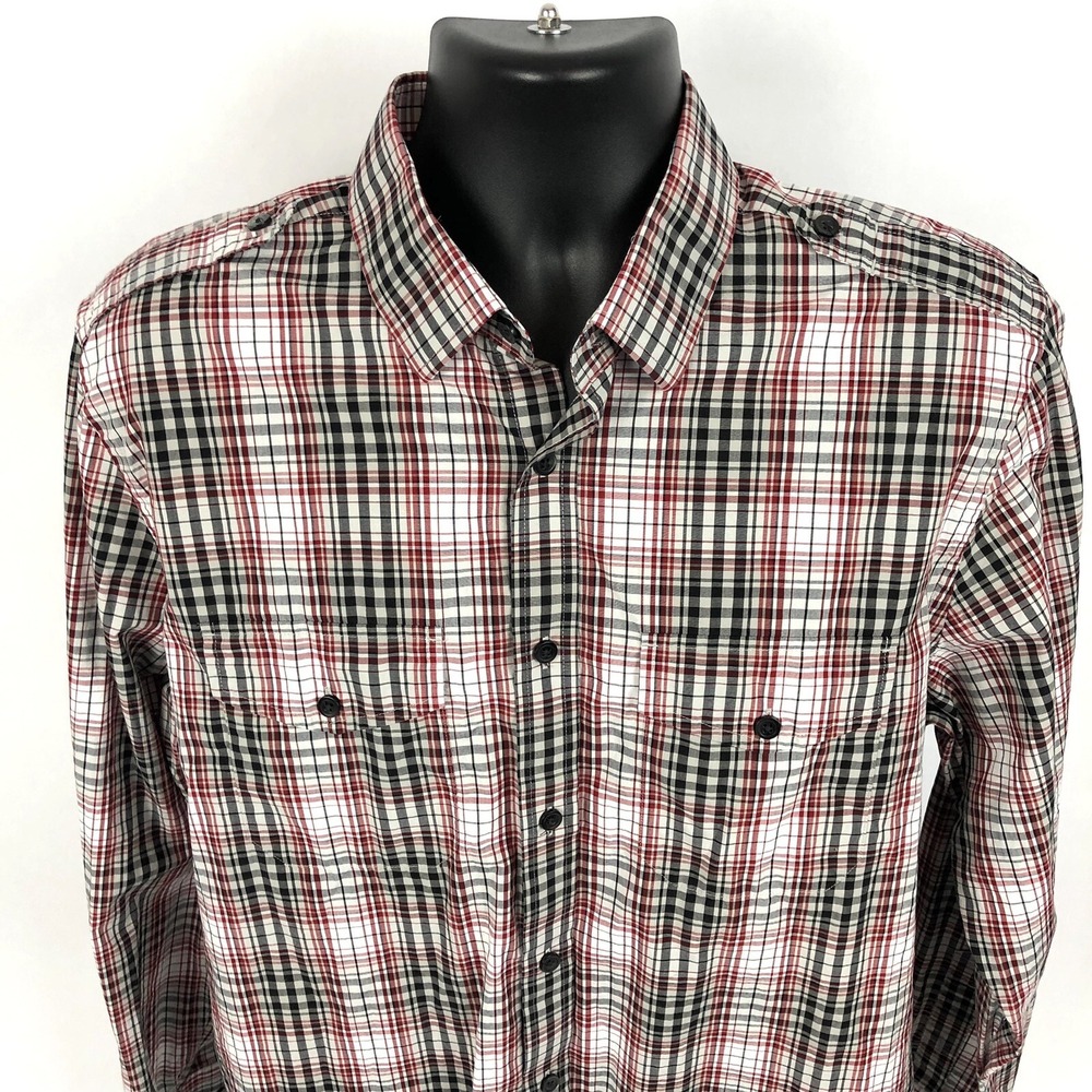 Express Shirt Mens Medium Modern Fit Button Front Plaid Shirt Cotton - Picture 2 of 5